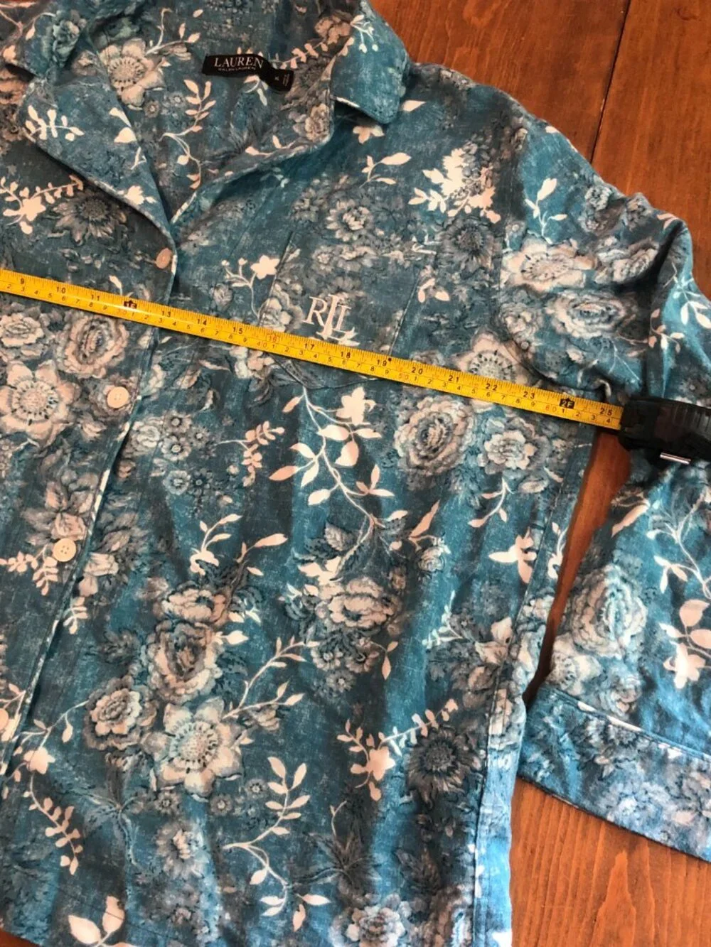 Lauren Ralph Lauren Casual Pajama Top Blue Floral Size Extra Large Button Down